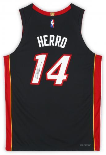 Framed Tyler Herro Miami Heat Autographed Nike Black Icon Authentic Jersey detailed image 2