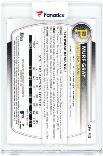 Murf Gray Pirates Signed 2025 Bowman Chrome Prospects Yellow #CPA